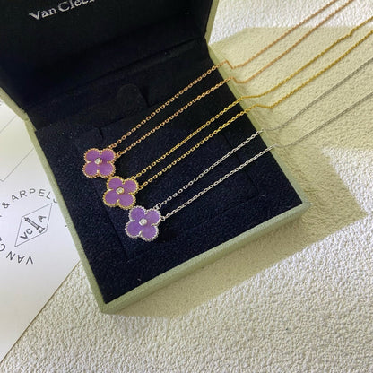 [Dawnora Jewelry Jewelry]CLOVER 15MM DIAMOND  PURPLE VIOLET NECKLACE