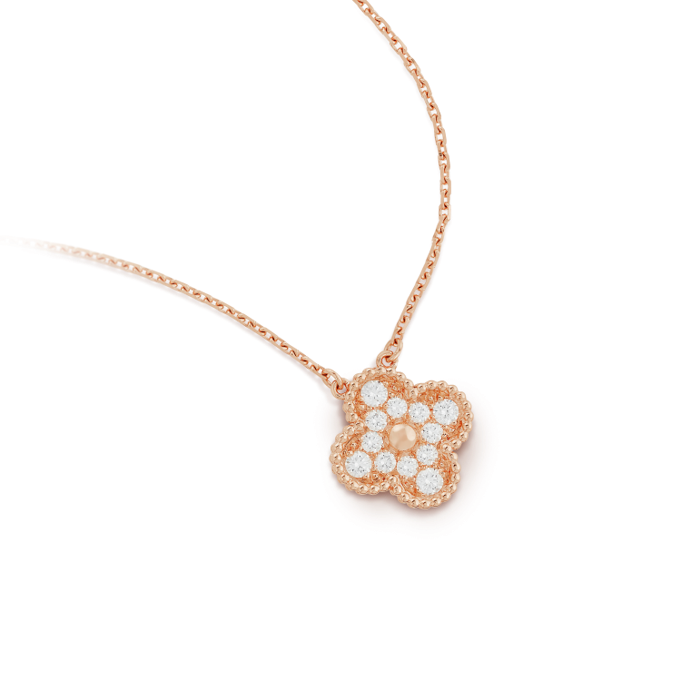 [Dawnora Jewelry]CLOVER 15MM DIAMOND SINGLE FLOWER NECKLACE