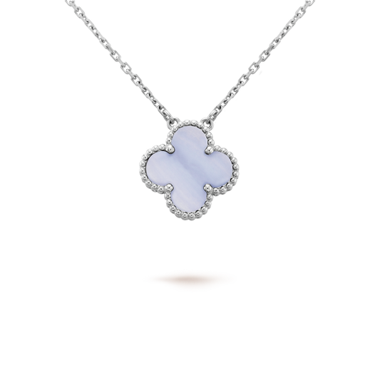[Dawnora Jewelry]CLOVER 15MM BLUE CHALCEDONY NECKLACE SILVER