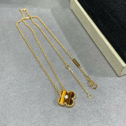 [Dawnora Jewelry]CLOVER 15MM DIAMOND AND YELLOW TIGER'S EYE AGATE necklace