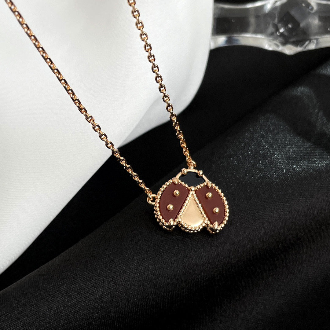 [Dawnora Jewelry]LUCKY  CARNELIANS LADYBUG NECKLACE