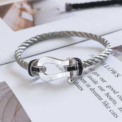 [Dawnora Jewelry]FORCE LARGE HORSESHOE BLACK DIAMOND BRACELET SILVER