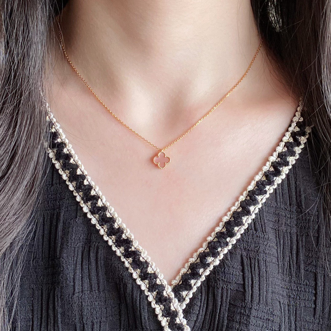 [Dawnora Jewelry]CLOVER 15MM PINK MOTHER-OF-PEARL SINGLE FLOWER NECKLACE