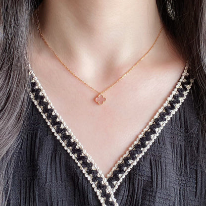 [Dawnora Jewelry]CLOVER 15MM PINK MOTHER-OF-PEARL SINGLE FLOWER NECKLACE