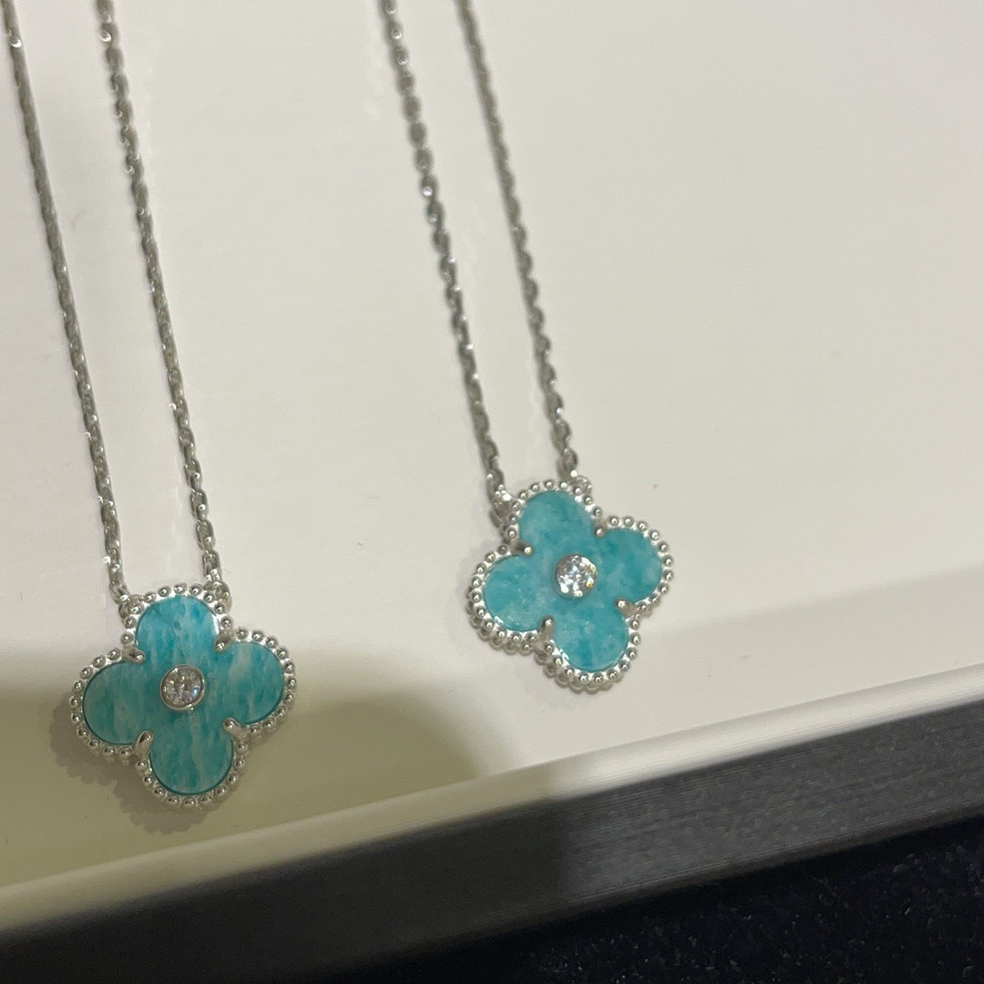 [Dawnora Jewelry]CLOVER 15MM DIAMOND SVRES PORCELAIN  NECKLACE SILVER
