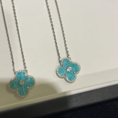 [Dawnora Jewelry]CLOVER 15MM DIAMOND SVRES PORCELAIN  NECKLACE SILVER