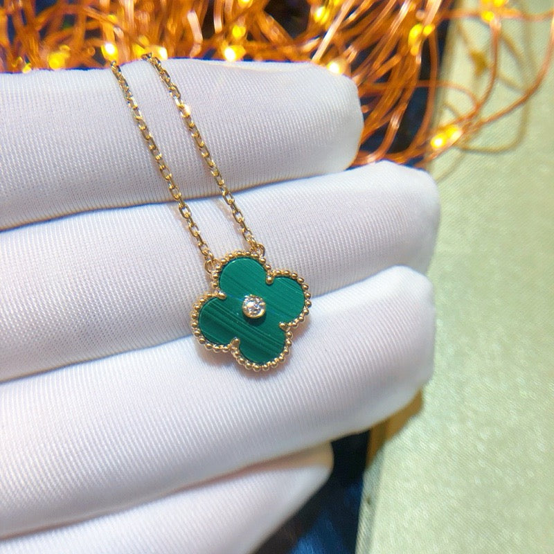 [Dawnora Jewelry]CLOVER 15MM DIAMOND TURQUOISE NECKLACE