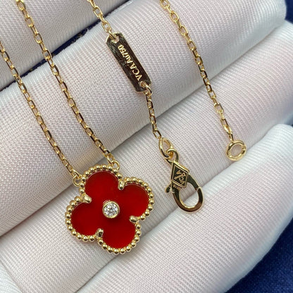 [Dawnora Jewelry]CLOVER 15MM DIAMOND CARNELIAN NECKLACE