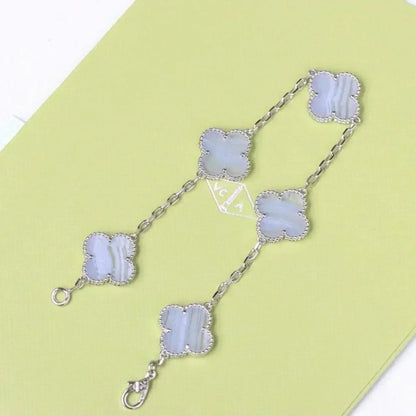 [Dawnora Jewelry] CLOVER 5 MOTIF PURPLE CHALCEDONY BRACELET COLLECTION