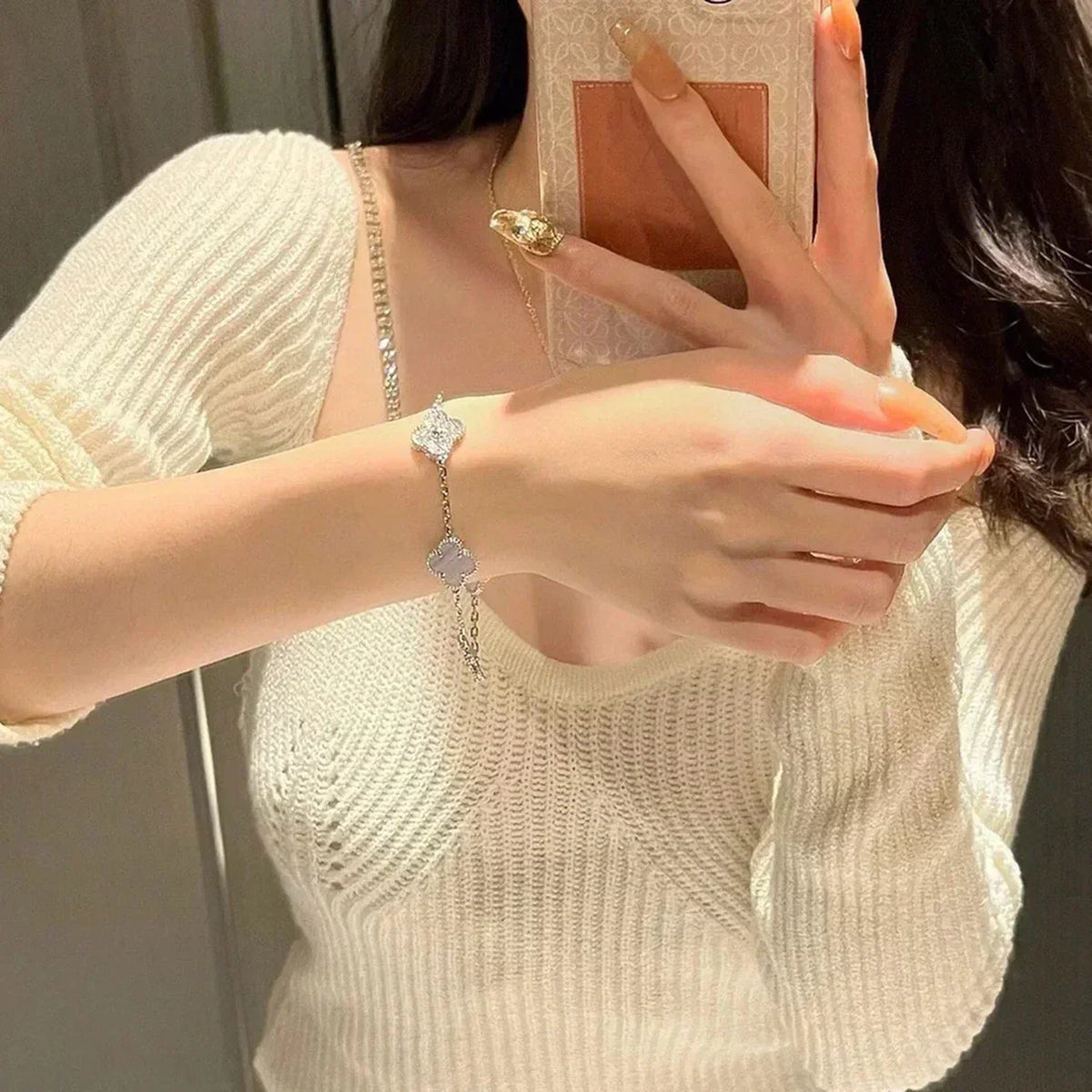 [Dawnora Jewelry] CLOVER 5 MOTIF PURPLE CHALCEDONY BRACELET COLLECTION