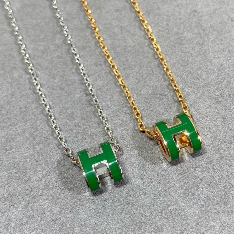[Dawnora Jewelry]POP H GREEN NECKLACE SILVER AND GOLD