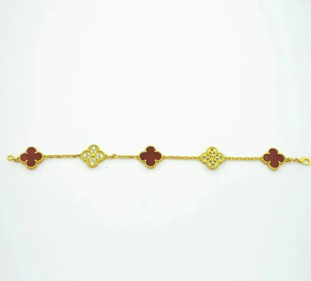 [Dawnora Jewelry] CLOVER 5 MOTIF RED CORNELIAN BRACELET COLLECTION