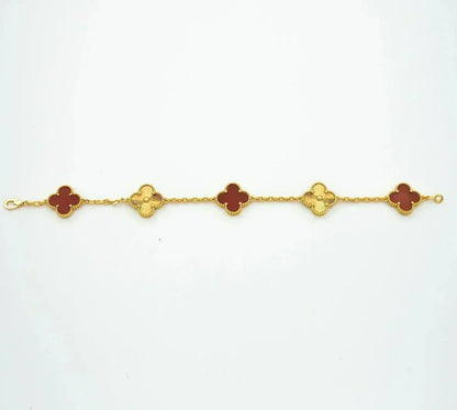 [Dawnora Jewelry] CLOVER 5 MOTIF RED CORNELIAN BRACELET COLLECTION