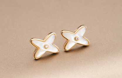 [Dawnora Jewelry]JEUX DE WHITE MOP ROSE GOLD DIAMOND EARRINGS