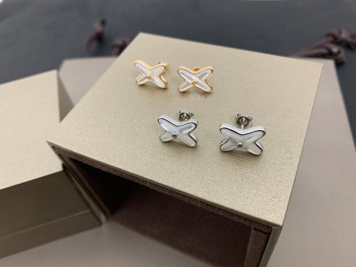 [Dawnora Jewelry]JEUX DE WHITE MOP SILVER DIAMOND EARRINGS