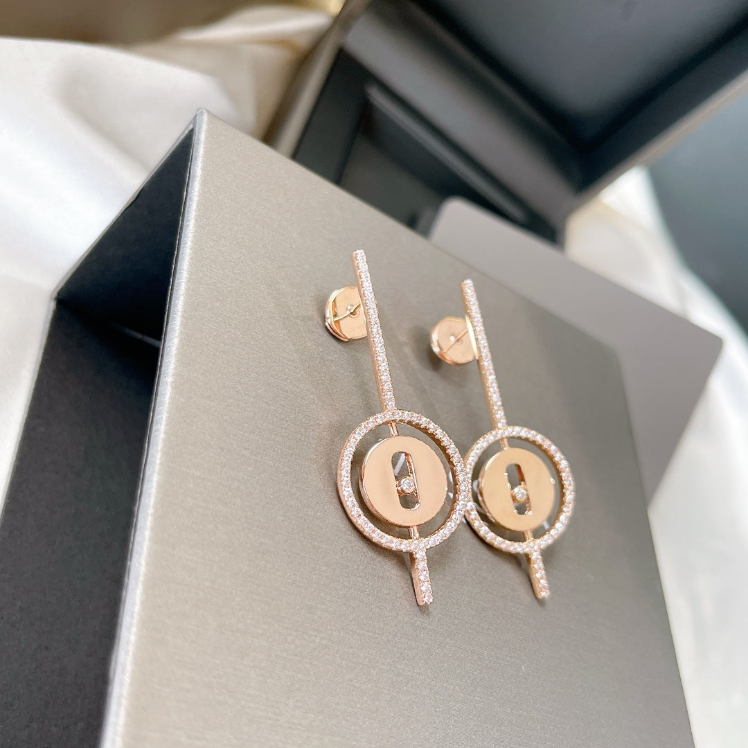 [Dawnora Jewelry]LUCKY MOVE ARROW PINK GOLD DIAMOND EARRINGS