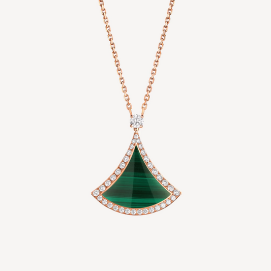 [Dawnora Jewelry]DREAM MALACHITE DIAMOND PAVED PINK GOLD NECKLACE