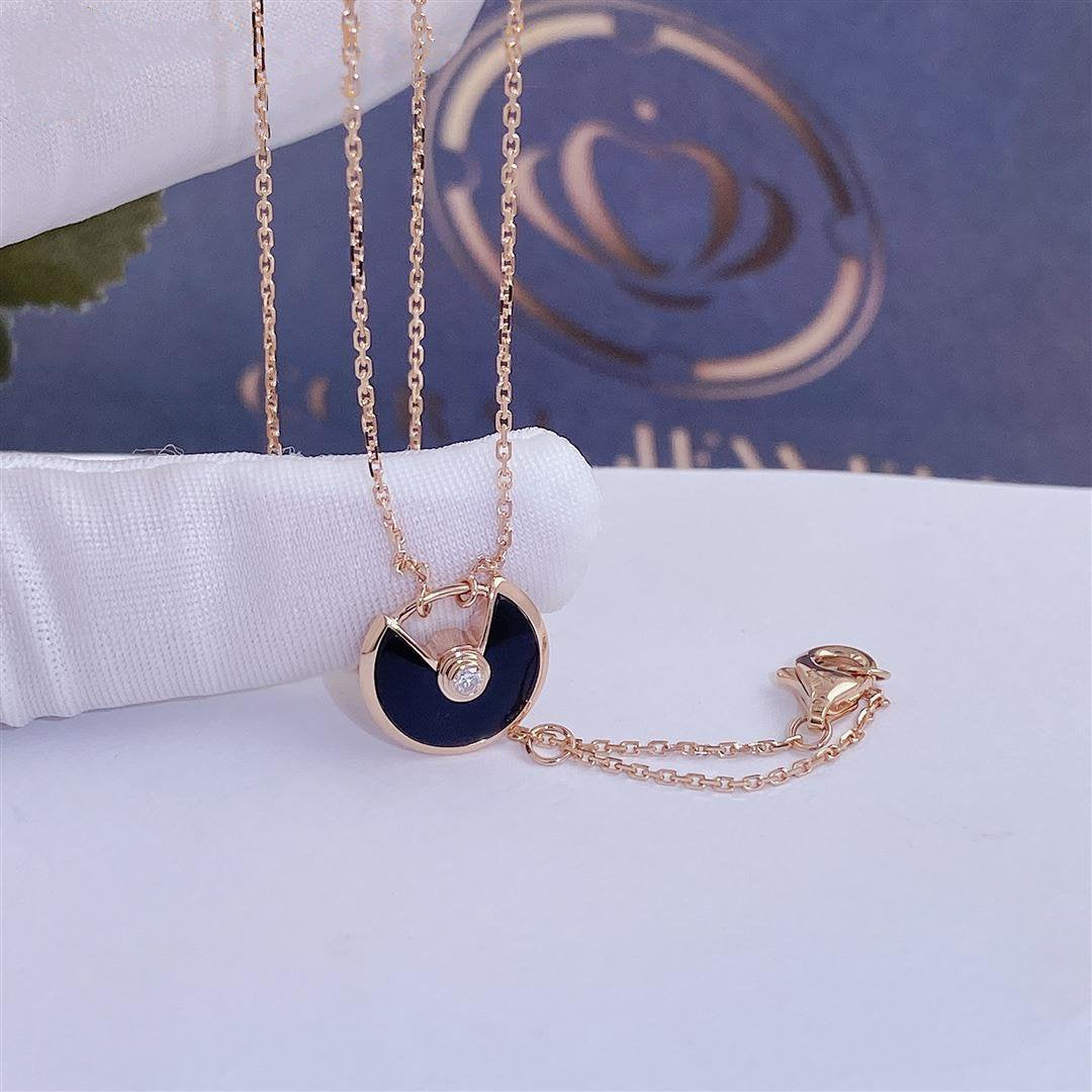 [Dawnora Jewelry]AMULETTE ROSE GOLD ONYX NECKLACE
