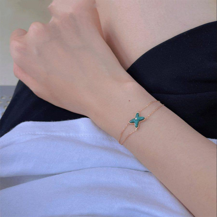[Dawnora Jewelry]JEUX BRACELET MALACHITE PINK GOLD 1 DIAMOND