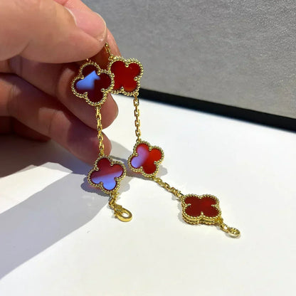 [Dawnora Jewelry] CLOVER 5 MOTIF RED CORNELIAN BRACELET COLLECTION