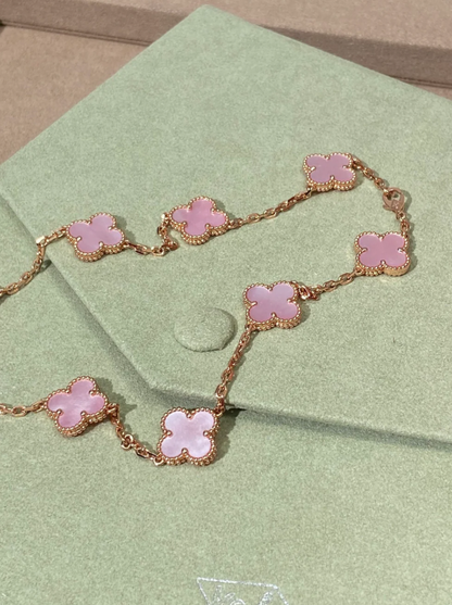 [Dawnora Jewelry Jewellery] Pink Necklace with Ten Clover Designs