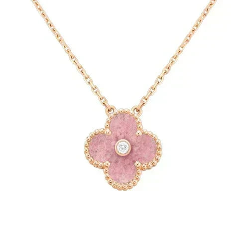 [Dawnora Jewelry]CLOVER 15MM DIAMOND RHODONITE NECKLACE