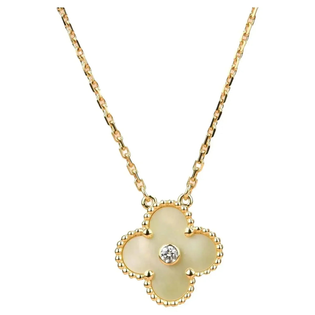 [Dawnora Jewelry]CLOVER 15MM DIAMOND GOLD MOTHER OF PEARL NECKLACE