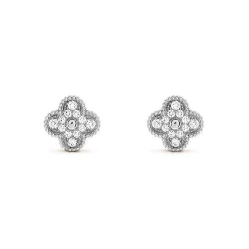 [Dawnora Jewelry]CLOVER 1 MOTIFS DIAMOND STUD EARRINGS SILVER