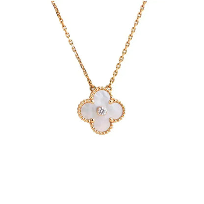 [Dawnora Jewelry]CLOVER 15MM DIAMOND WHITE FRITILLARIA NECKLACE