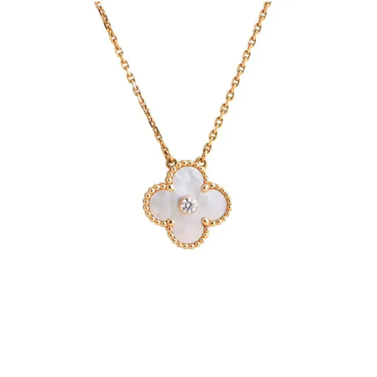 [Dawnora Jewelry]CLOVER 15MM DIAMOND WHITE FRITILLARIA NECKLACE