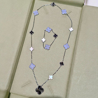 [Dawnora Jewelry]DETACHABLE CLOVER 15(11+4) FLOWER SILVER NECKLACE SET