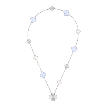 [Dawnora Jewelry]DETACHABLE CLOVER 15(11+4) FLOWER SILVER NECKLACE SET