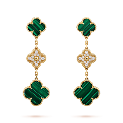 [Dawnora Jewelry]CLOVER EARRINGS GOLD MALACHITE DIAMOND 3 MOTIF