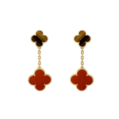 [Dawnora Jewelry]CLOVER  2 MOTIF  TIGER EYE CARNELIAN EARRINGS