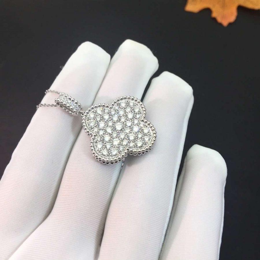 [Dawnora Jewelry]CLOVER 25MM SILVER FULL DIAMOND BIG CLOVER NECKLACE