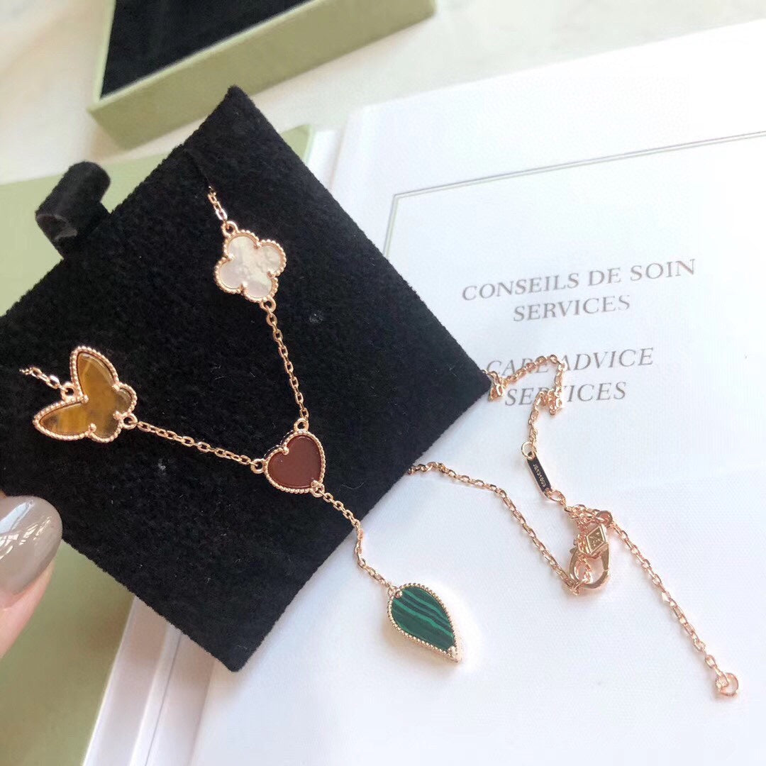 [Dawnora Jewelry]LUCKY SPRING 4 MOTIFS ROSE GOLD NECKLACE
