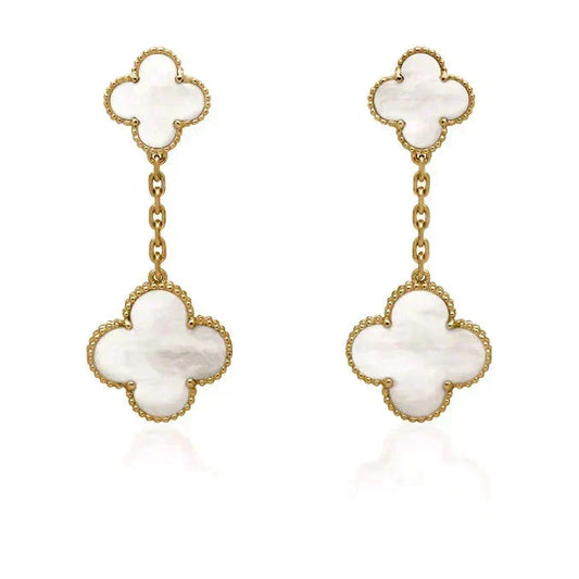[Dawnora Jewelry]CLOVER 2 MOTIF WHITE MOP EARRINGS