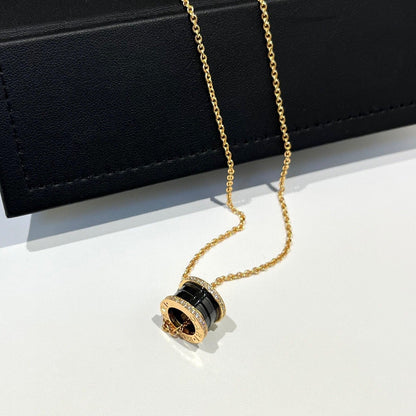 [Dawnora Jewelry]ZERO 1 BLACK CERAMIC DIAMOND PINK GOLD NECKLACE