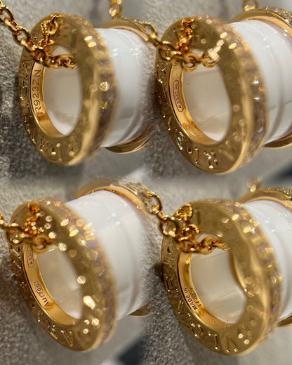 [Dawnora Jewelry]ZERO 1 WHITE CERAMIC DIAMOND PINK GOLD NECKLACE